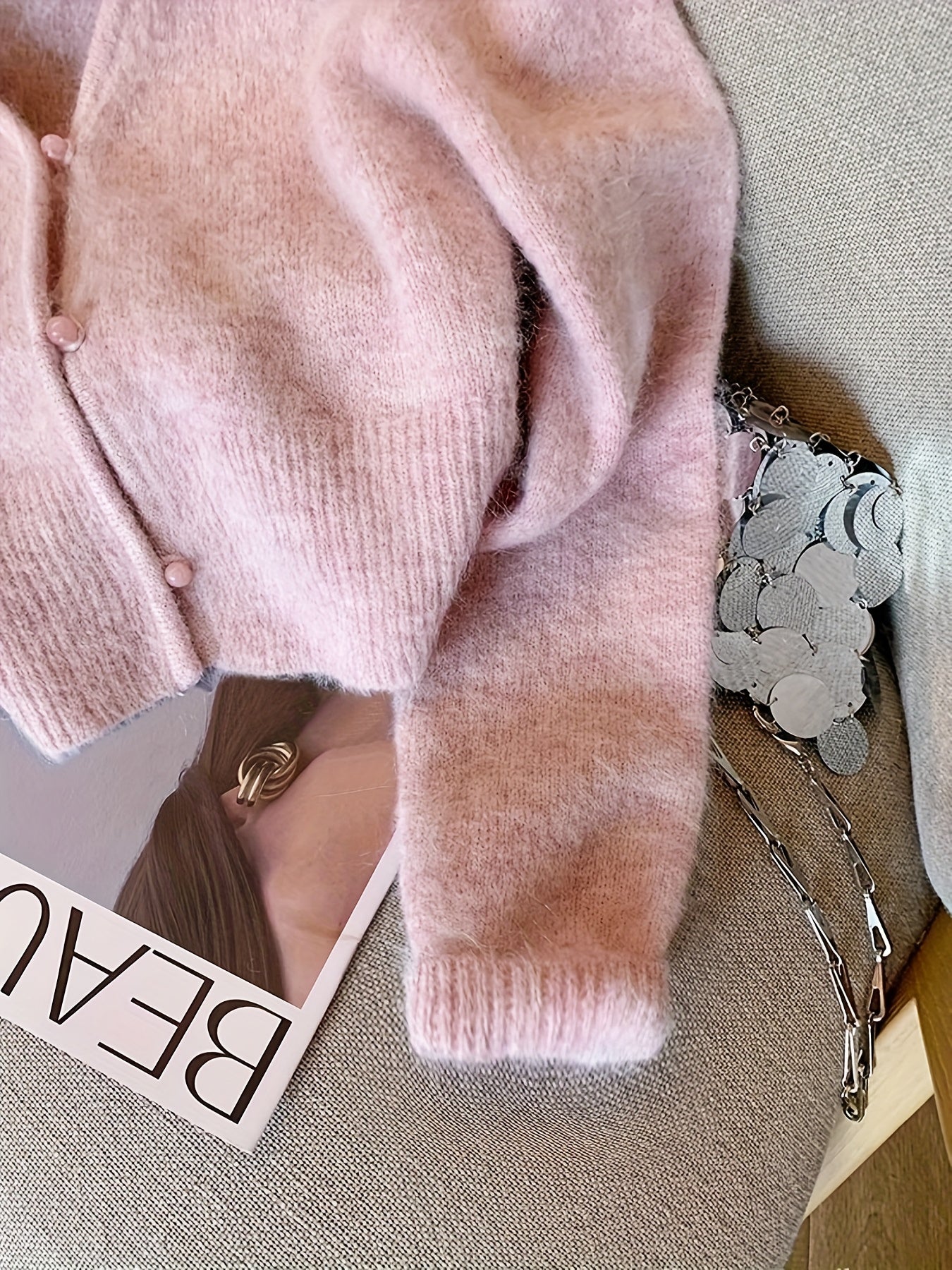 ELEGANTSUT Women'S French-Inspired V-Neck Cardigan - Soft Short Sleeve Open Front Sweater with Button Details, Chic Fall/Winter Layering Piece for Casual or Dressy Outfits, Cute Sweater, Cardigan For Women, Sweater For Women,