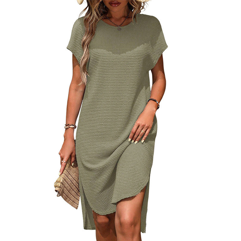Pure Color Split Midi Dress For Women