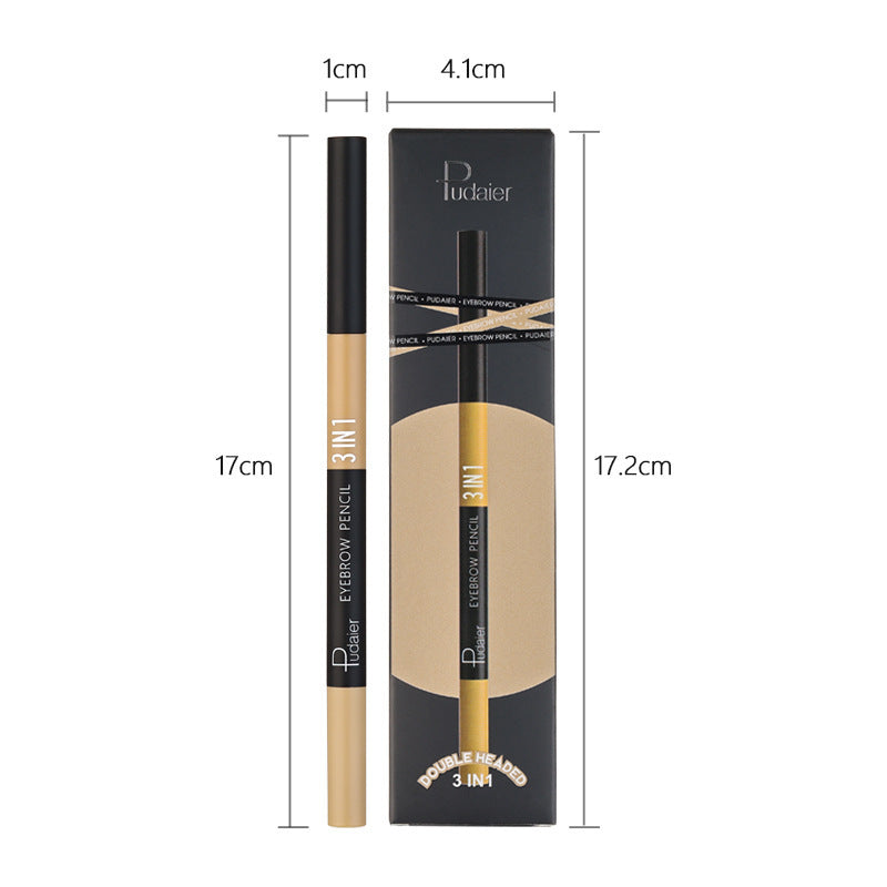 Three-in-one Double-headed Triangle Waterproof Eyebrow Pencil