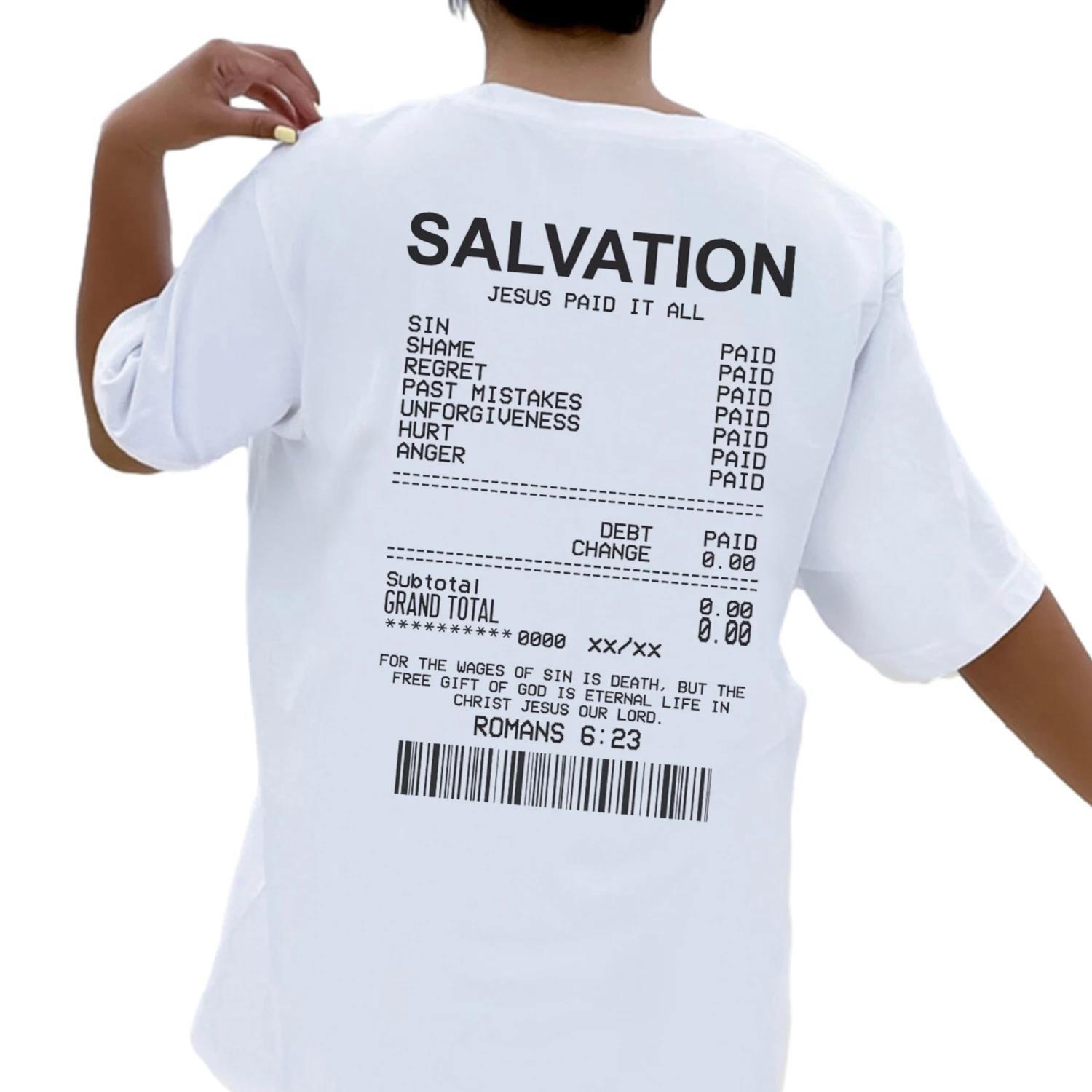 Women Salvation Back Print Bible Verse T-Shirts Oversized