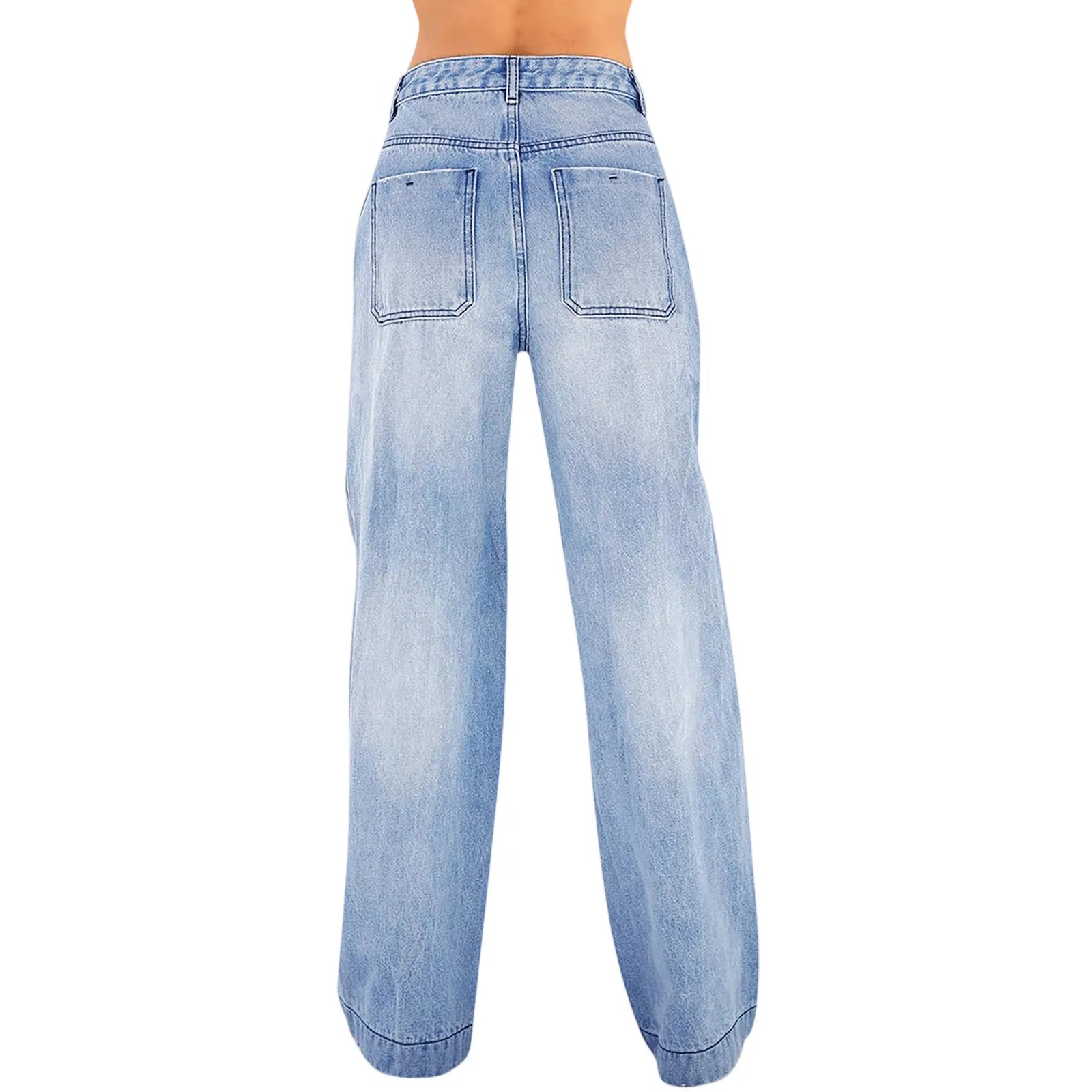 Jeans Wide Leg Jeans Pants For Women Casual For Women Fitshinling Fashion Clothing Vintafe Denim Trousers Light Blue Female