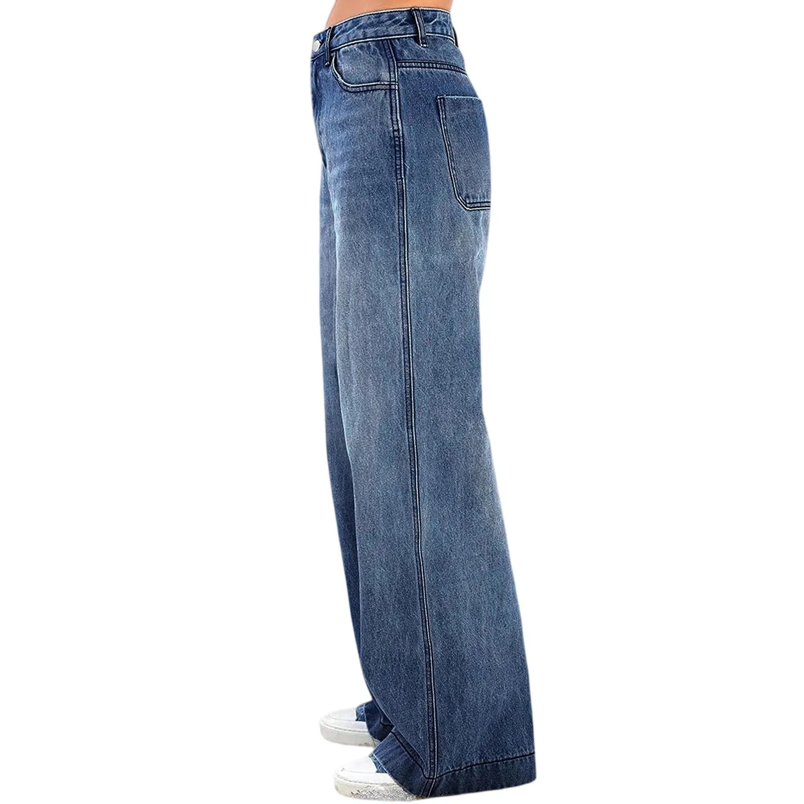 Jeans Wide Leg Jeans Pants For Women Casual For Women Fitshinling Fashion Clothing Vintafe Denim Trousers Light Blue Female