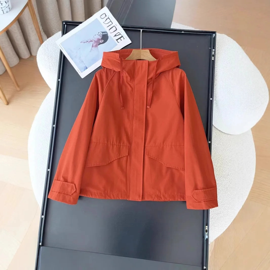 Women's Red Jacket Windproof Waterproof 2025 Casual Hooded Coat