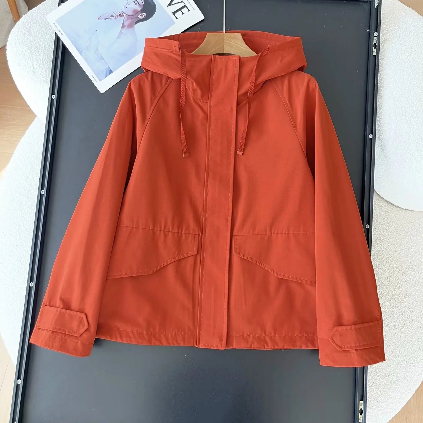 Women's Red Jacket Windproof Waterproof 2025 Casual Hooded Coat