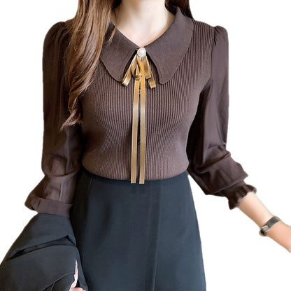 Lantern Sleeve Splicing Knitwear Women