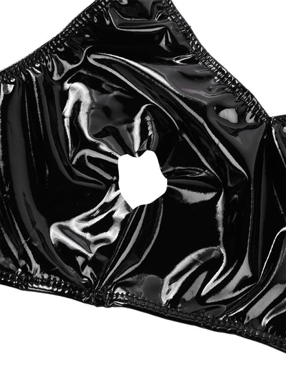Cutout Bra  Panty Set Shiny Leather Plus Size