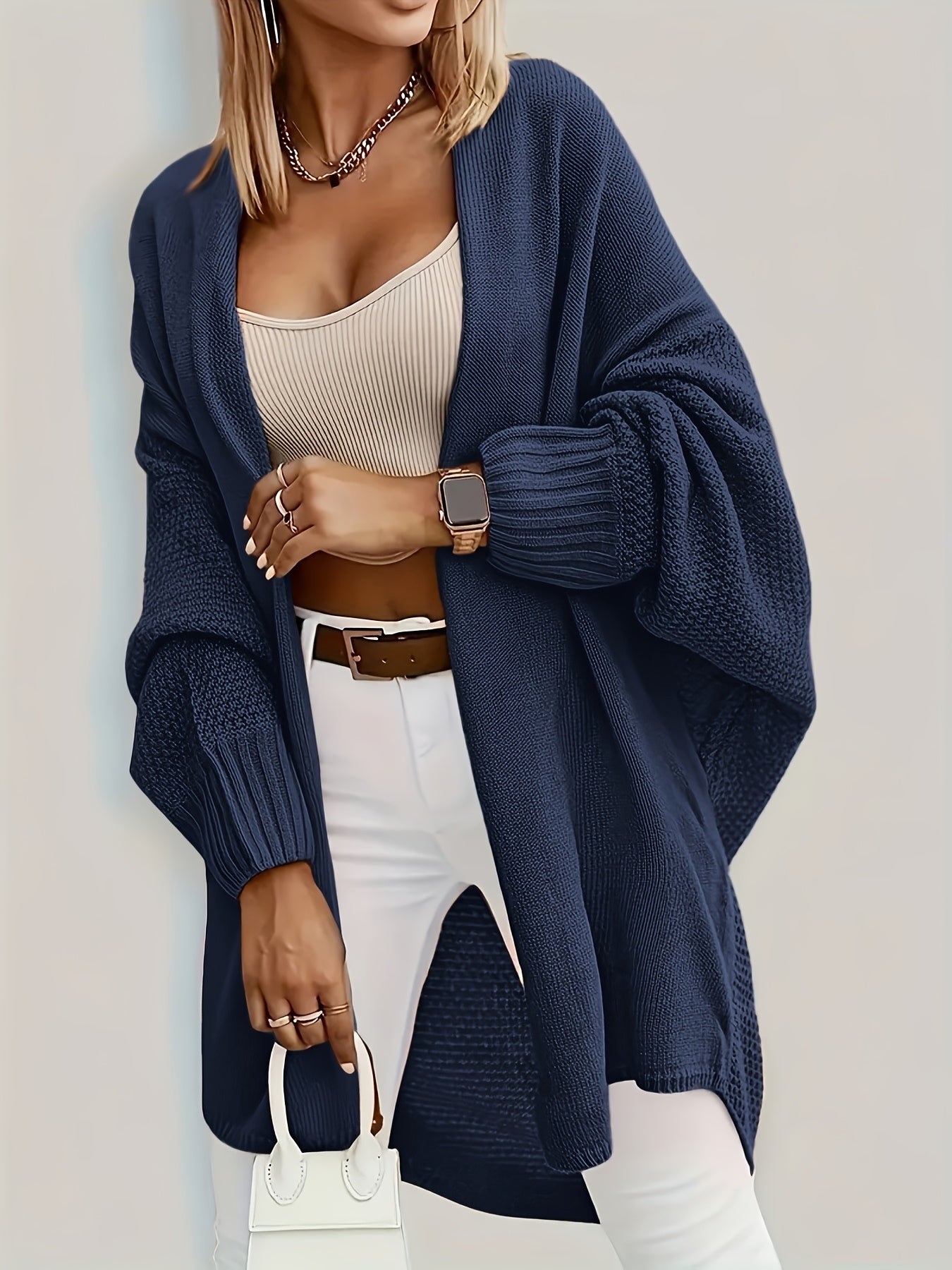 Women'S Elegant Long Sleeve Cardigan - Solid Color Open Front Sweater with Button Details, Versatile for Casual & Formal Outfits, Cozy Fall/Winter Layering Piece, Cute Sweater Jacket, Sweater Cardigan, Casual Wear, Chic Style