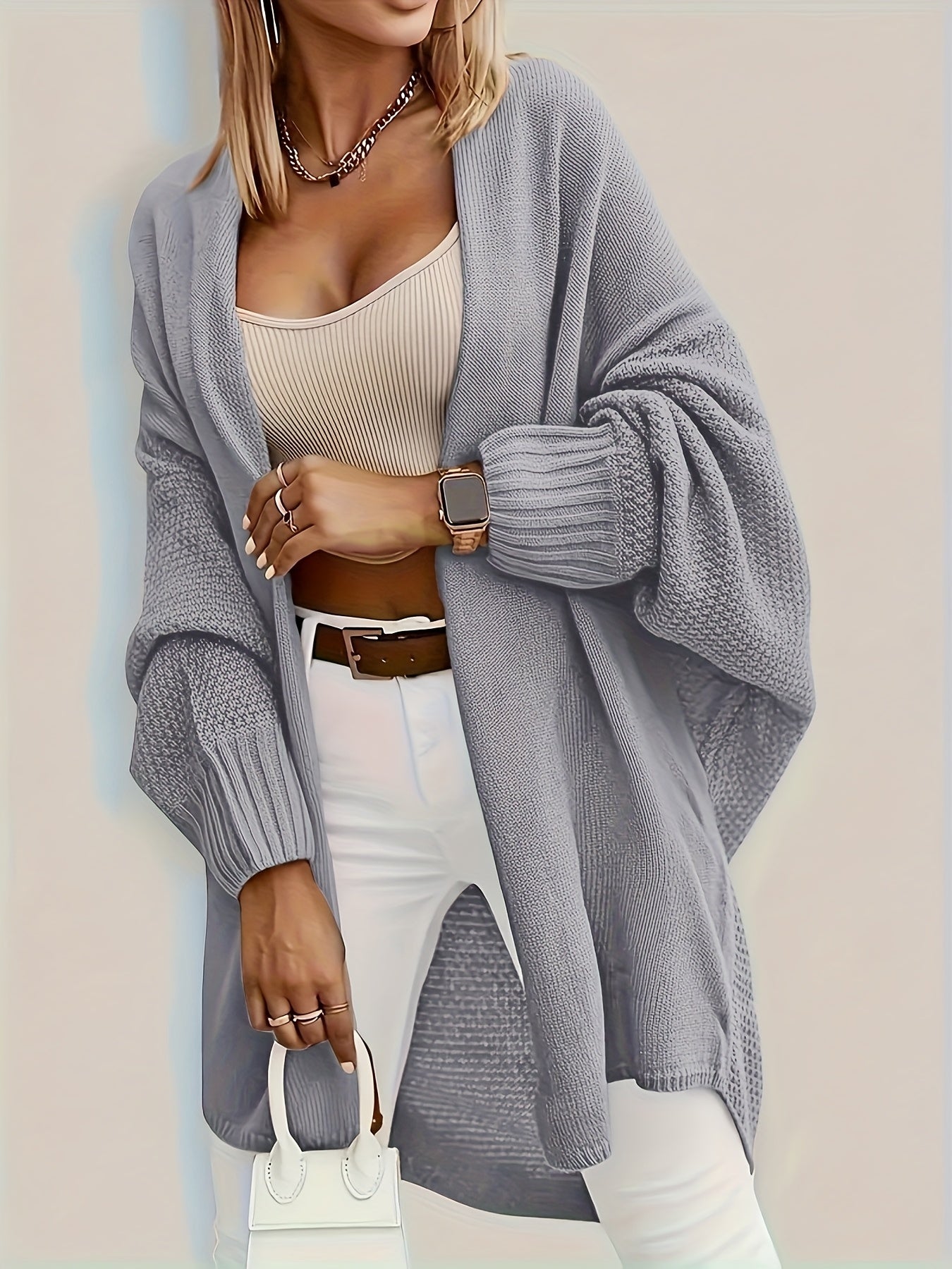 Women'S Elegant Long Sleeve Cardigan - Solid Color Open Front Sweater with Button Details, Versatile for Casual & Formal Outfits, Cozy Fall/Winter Layering Piece, Cute Sweater Jacket, Sweater Cardigan, Casual Wear, Chic Style