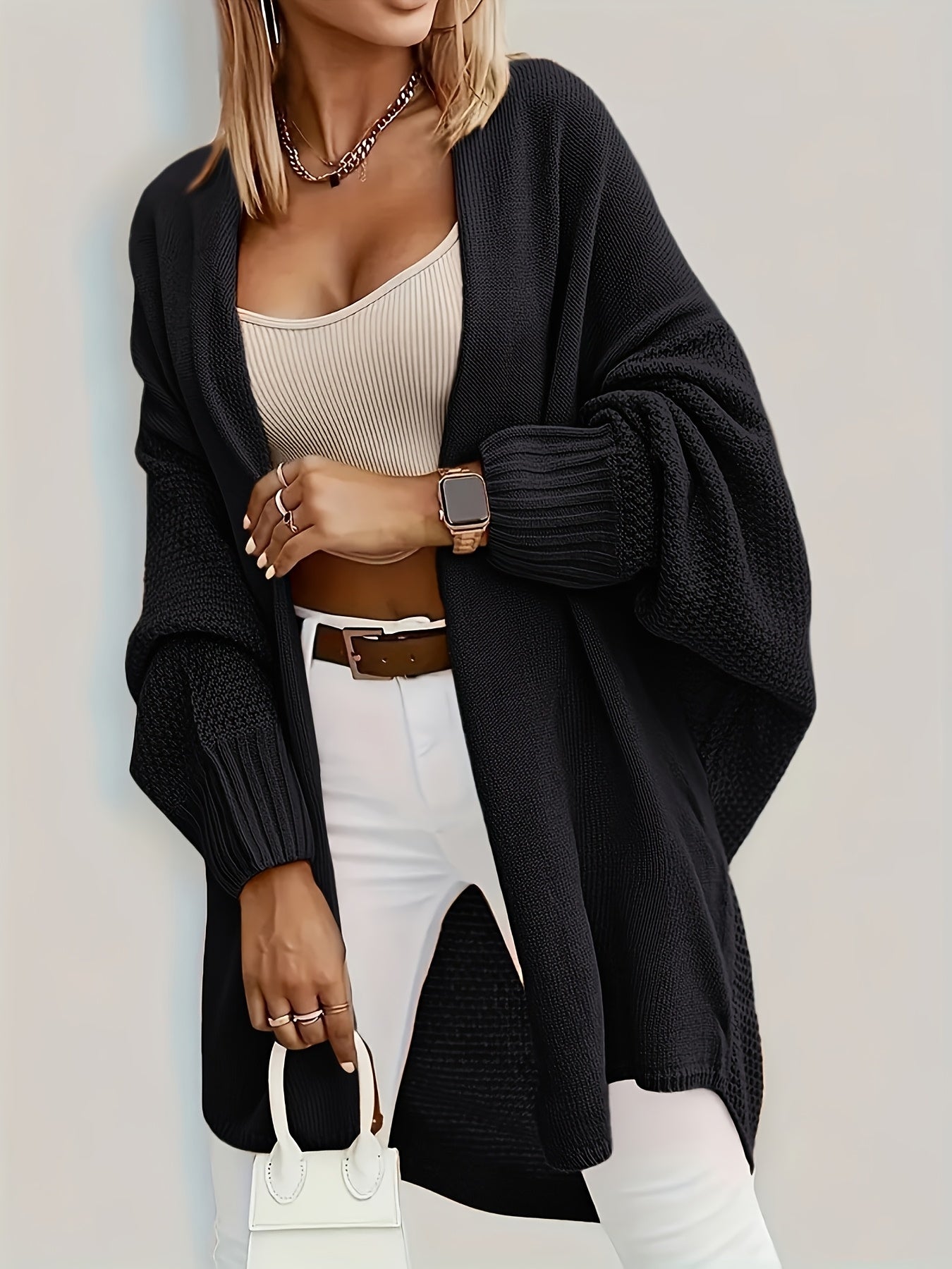 Women'S Elegant Long Sleeve Cardigan - Solid Color Open Front Sweater with Button Details, Versatile for Casual & Formal Outfits, Cozy Fall/Winter Layering Piece, Cute Sweater Jacket, Sweater Cardigan, Casual Wear, Chic Style