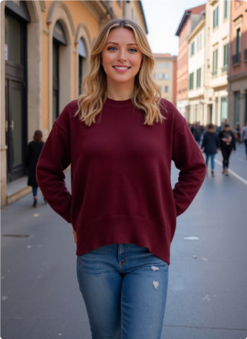 Sweaters Women's Clothing Knitwear Round Neck Loose Solid Color