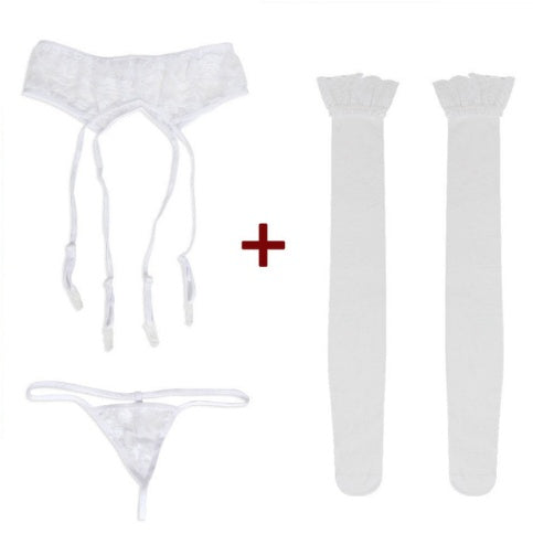 Super sexy transparent garter stockings with panties Women's adult real sexy lingerie set