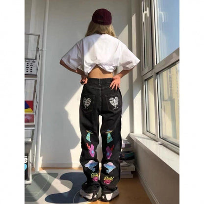 Side Breasted Pants Loose Straight Jeans