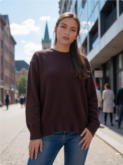 Sweaters Women's Clothing Knitwear Round Neck Loose Solid Color