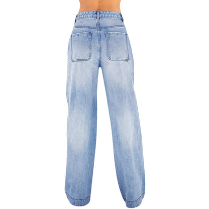 Jeans Wide Leg Jeans Pants For Women Casual For Women Fitshinling Fashion Clothing Vintafe Denim Trousers Light Blue Female