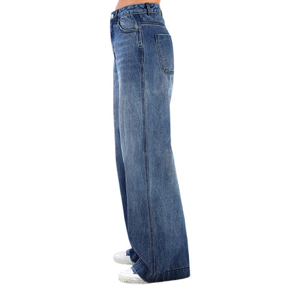 Jeans Wide Leg Jeans Pants For Women Casual For Women Fitshinling Fashion Clothing Vintafe Denim Trousers Light Blue Female