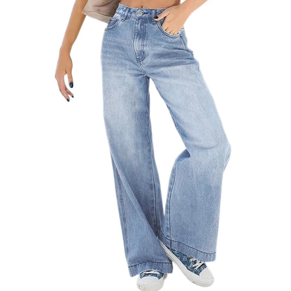 Jeans Wide Leg Jeans Pants For Women Casual For Women Fitshinling Fashion Clothing Vintafe Denim Trousers Light Blue Female