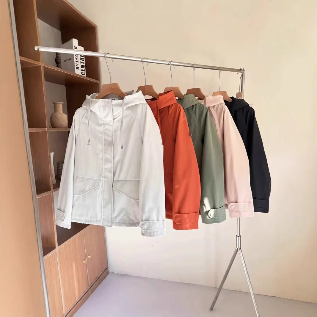 Women's Red Jacket Windproof Waterproof  2025 Casual Hooded Coat