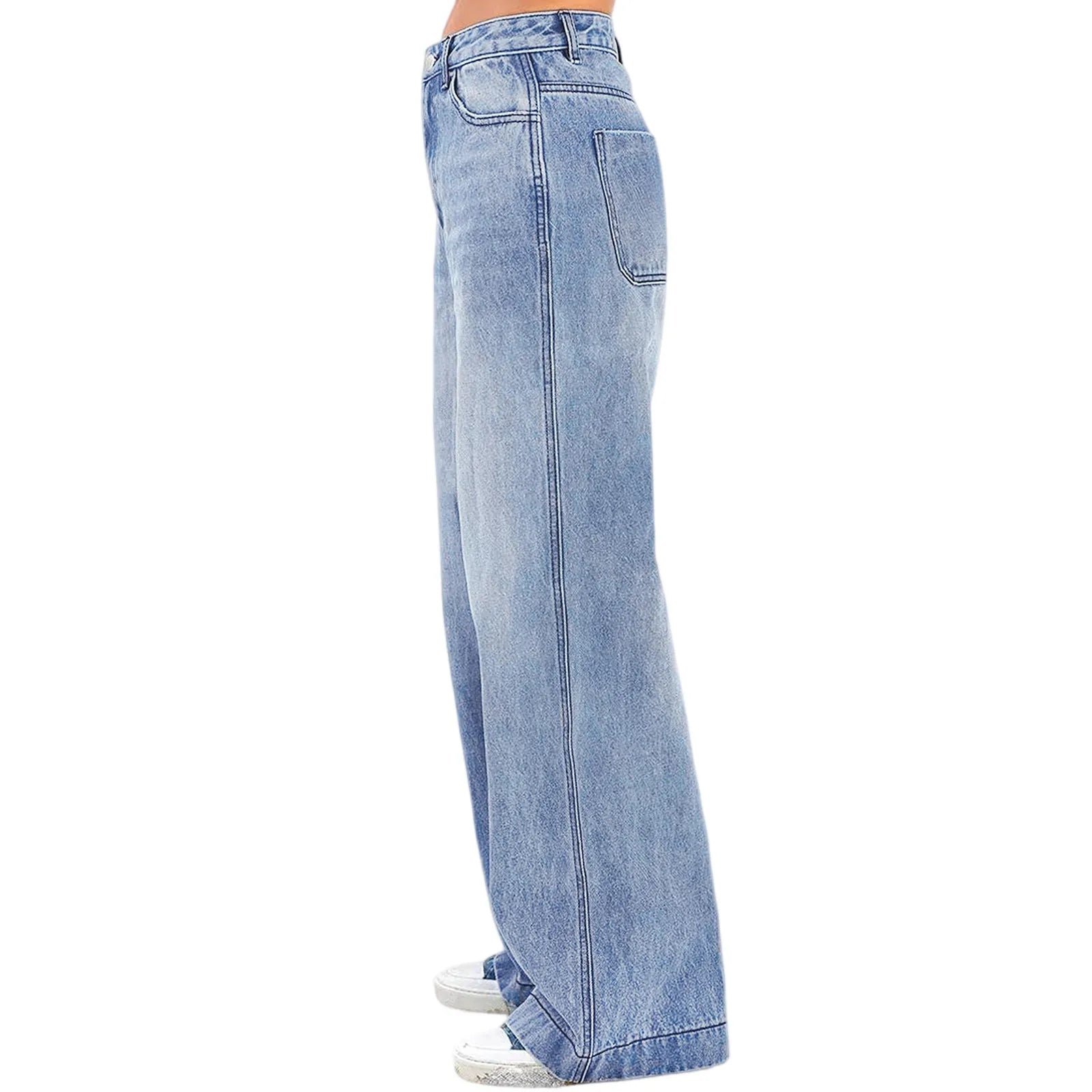 Jeans Wide Leg Jeans Pants For Women Casual For Women Fitshinling Fashion Clothing Vintafe Denim Trousers Light Blue Female