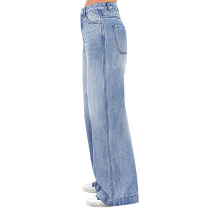 Jeans Wide Leg Jeans Pants For Women Casual For Women Fitshinling Fashion Clothing Vintafe Denim Trousers Light Blue Female