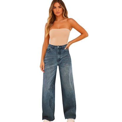 Jeans Wide Leg Jeans Pants For Women Casual For Women Fitshinling Fashion Clothing Vintafe Denim Trousers Light Blue Female