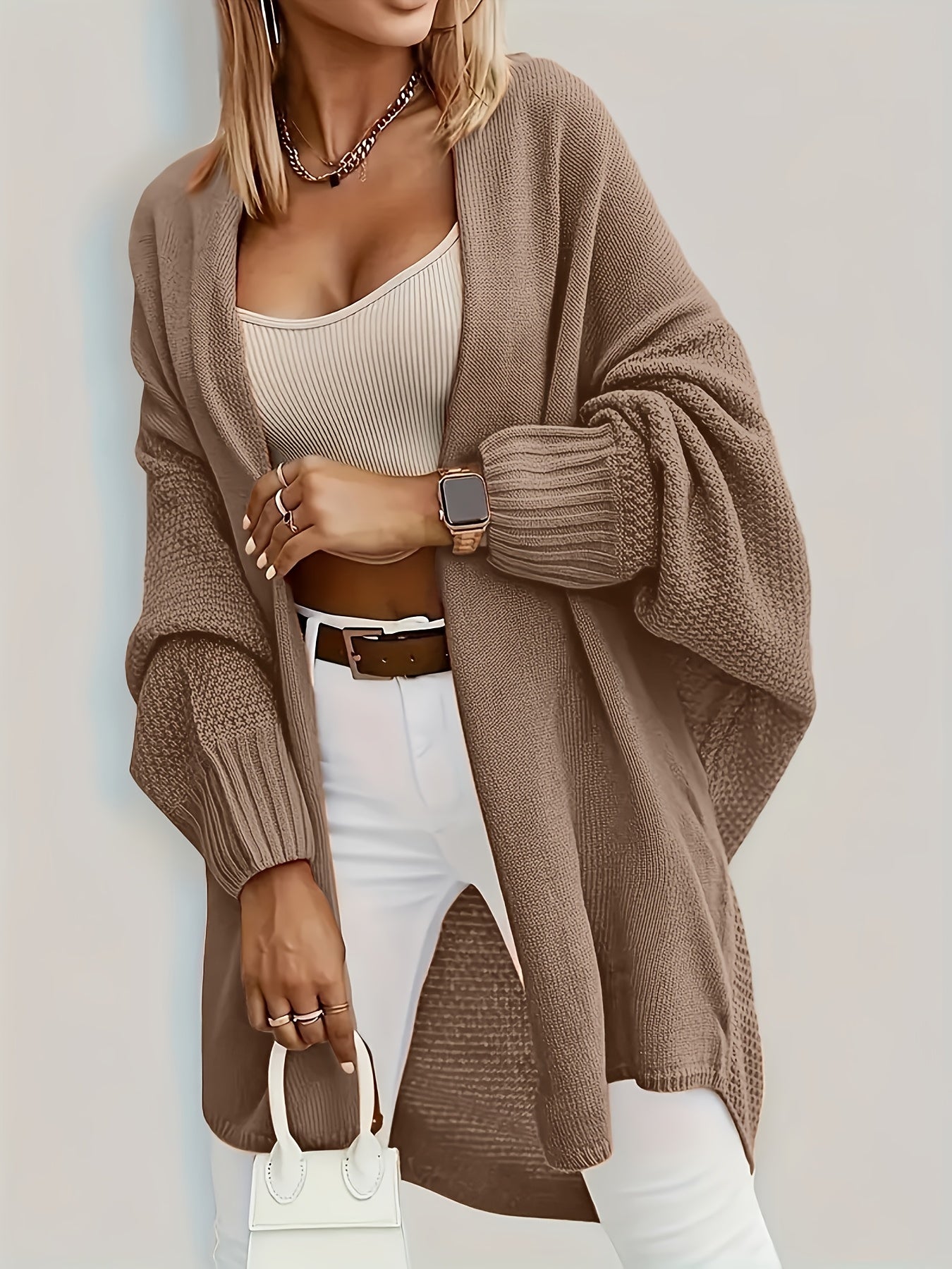 Women'S Elegant Long Sleeve Cardigan - Solid Color Open Front Sweater with Button Details, Versatile for Casual & Formal Outfits, Cozy Fall/Winter Layering Piece, Cute Sweater Jacket, Sweater Cardigan, Casual Wear, Chic Style