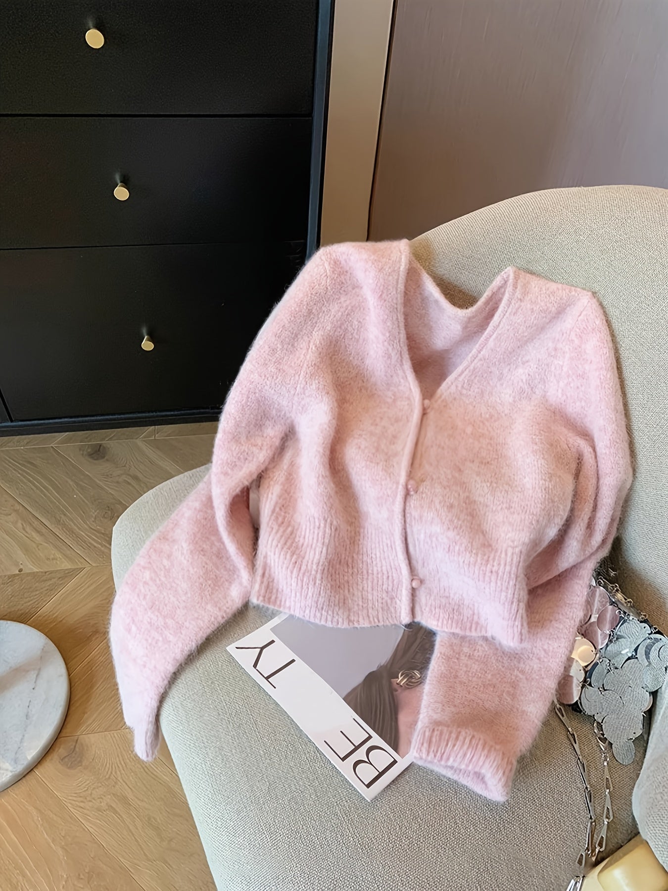 ELEGANTSUT Women'S French-Inspired V-Neck Cardigan - Soft Short Sleeve Open Front Sweater with Button Details, Chic Fall/Winter Layering Piece for Casual or Dressy Outfits, Cute Sweater, Cardigan For Women, Sweater For Women,