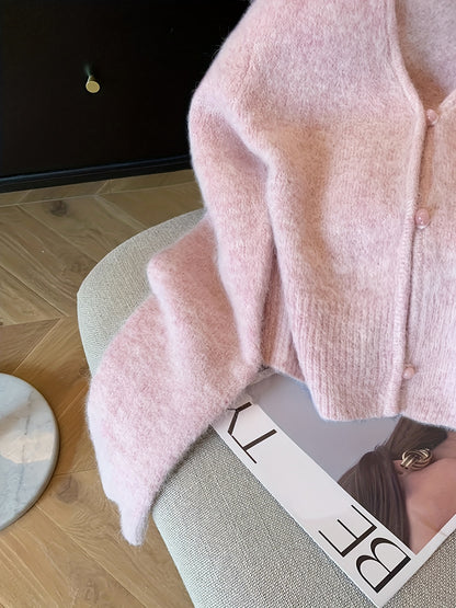 ELEGANTSUT Women'S French-Inspired V-Neck Cardigan - Soft Short Sleeve Open Front Sweater with Button Details, Chic Fall/Winter Layering Piece for Casual or Dressy Outfits, Cute Sweater, Cardigan For Women, Sweater For Women,